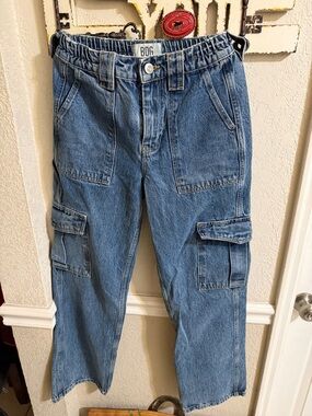 BDG Blue Denim Cargo Pants with Elastic Waist